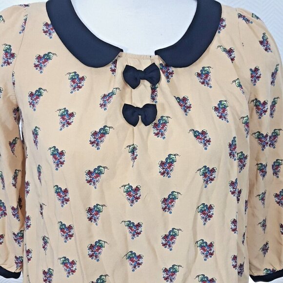 Etam Paris Weekend Blouse Womens US 8 Yellow Floral Peter Pan Collar Euro 38 - Picture 2 of 4